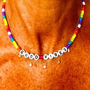 New Good Vibes Colorful Beaded Necklace Neon Pink